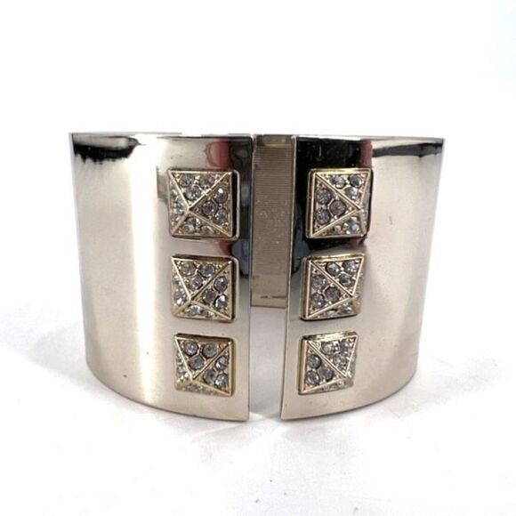 Victoria's Secret Scandalous Hinged Gold Tone Rhinestone Cuff Bangle Bracelet - Picture 2 of 11
